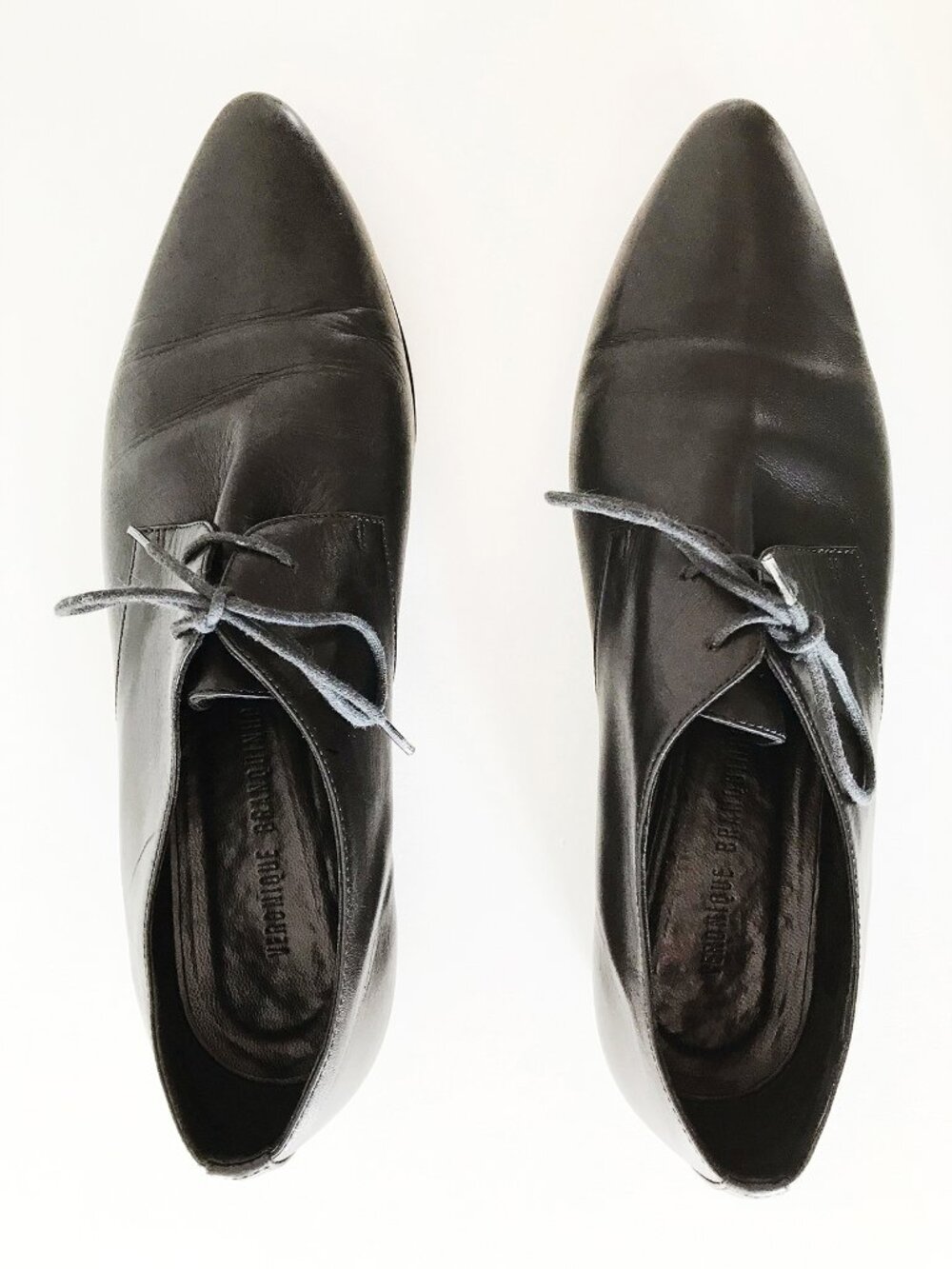 Veronique Branquinho Black Leather Shoes Lace Ups Flats Square Toe IT EU 39.5